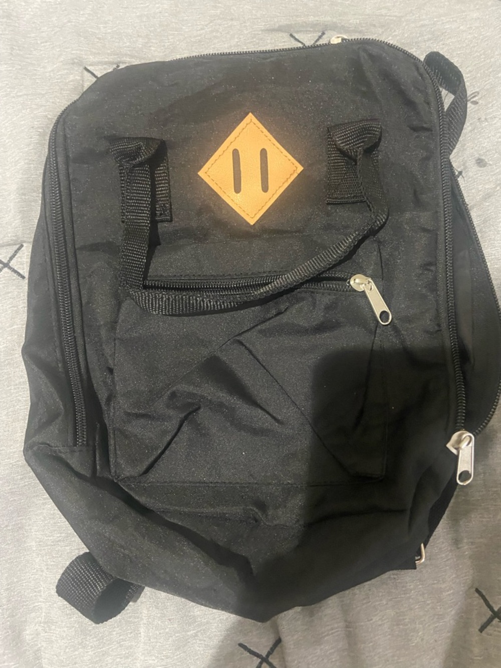 Men's Black Backpack with Tan Contrast Patch - Casual Everyday Pack